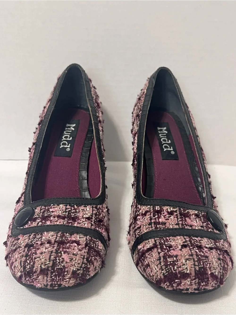 Vintage Mudd Y2K Rockabilly Goth Pink Tweed Mid Heel Pumps Retro Heels Size 9